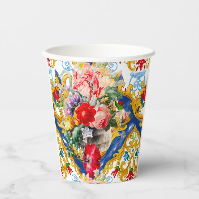 Majolica,Sicilian style, flowers  Paper Cups (Front)