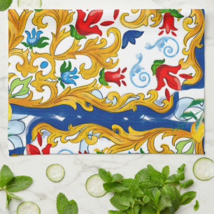 Majolica,Sicilian style,lemons  Apron Tea Towel