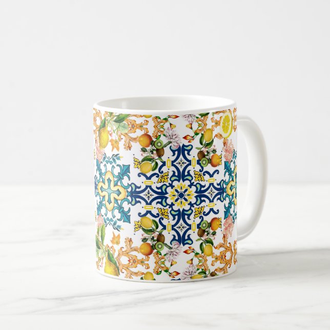 Majolica,Sicilian tiles,lemons citrus  Coffee Mug (Front Right)
