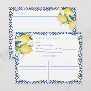 Majolica Tiles Lemons Bridal Shower Recipe Card