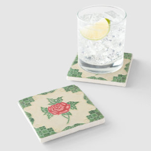 Majolica Vintage Rose Floral Decorative Stone Coaster
