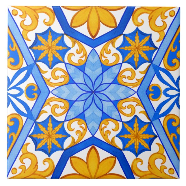 Majolica watercolor seamless pattern ceramic tile (Front)