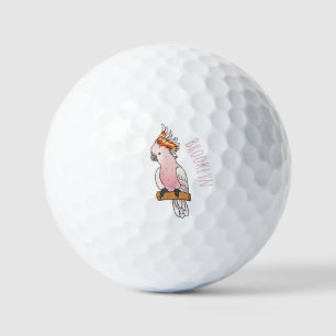 Major mitchell cockatoo bird cartoon illustration  golf balls