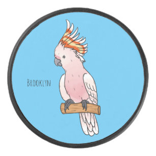 Major mitchell cockatoo bird cartoon illustration  hockey puck