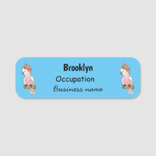 Major mitchell cockatoo bird cartoon illustration  name tag
