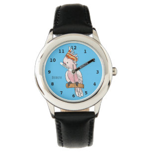 Major mitchell cockatoo bird cartoon illustration watch