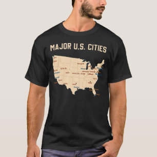 major US Cities USA Map with States border T-Shirt