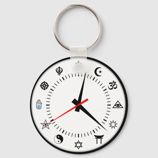 major world religions symbol clock key ring (Front)