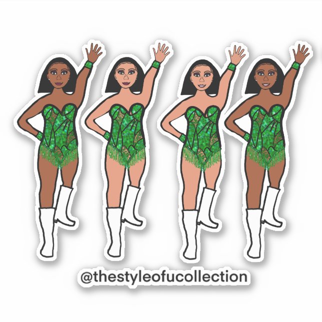Majorette / Dancer Stickers Green Fringe  (Front)