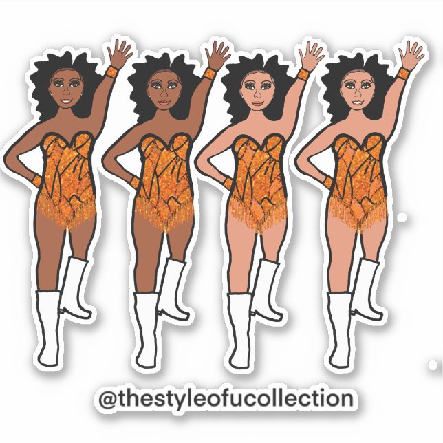Majorette / Dancer Stickers Orange Fringe  (Front)