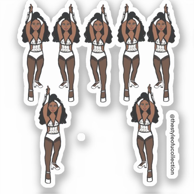 Majorette / Dancer Stickers White/ Black Fringe 1 (Front)