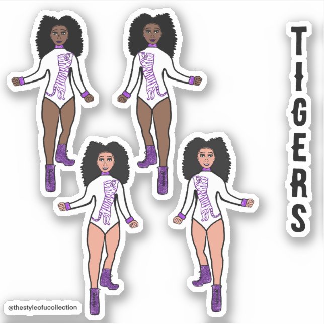 Majorette / Dancer Stickers White Purple Tiger 2 (Front)