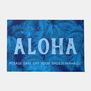 Makana Palms Hawaiian Tropical Leaves Aloha Blue Doormat