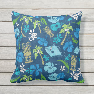 Makapuu Beach Hawaiian Batik - Turquoise Cushion