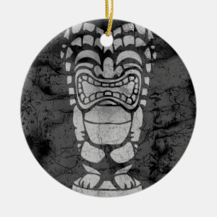 Makapuu Beach Hawaiian Laughing Tiki Batik Ceramic Tree Decoration