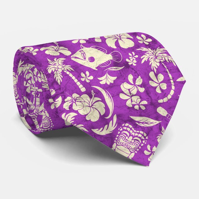 Makapuu Beach Hawaiian Tropical Tiki Batik Tie (Rolled)