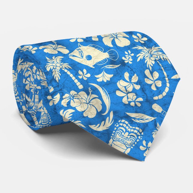 Makapuu Beach Hawaiian Tropical Tiki Batik Tie (Rolled)