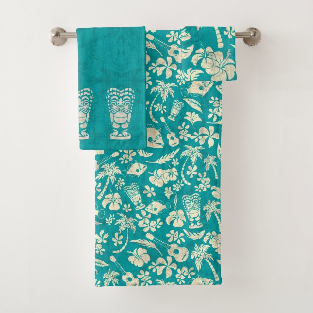Makapuu Beach Hawaiian Tropical Tiki Coordinate Bath Towel Set (Insitu)