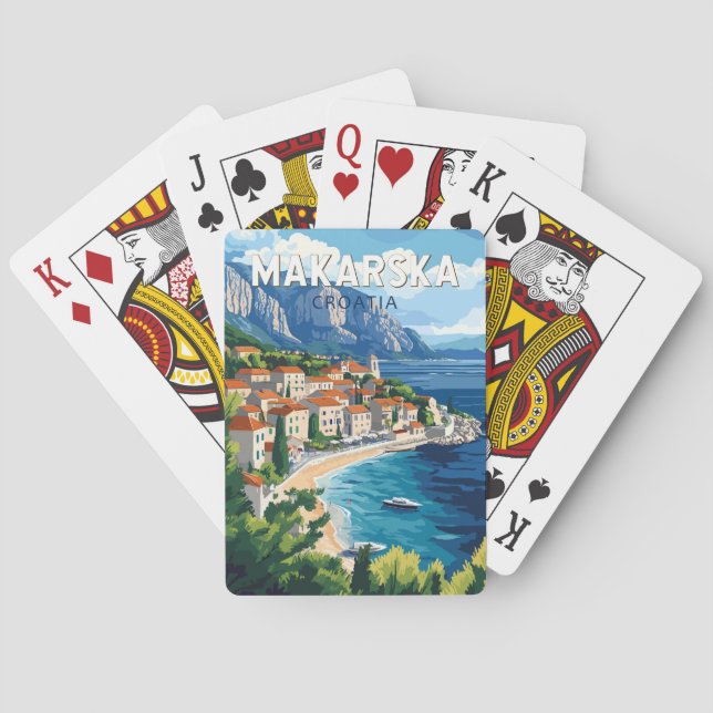 Makarska Croatia Illustration Travel Art Vintage Playing Cards (Back)
