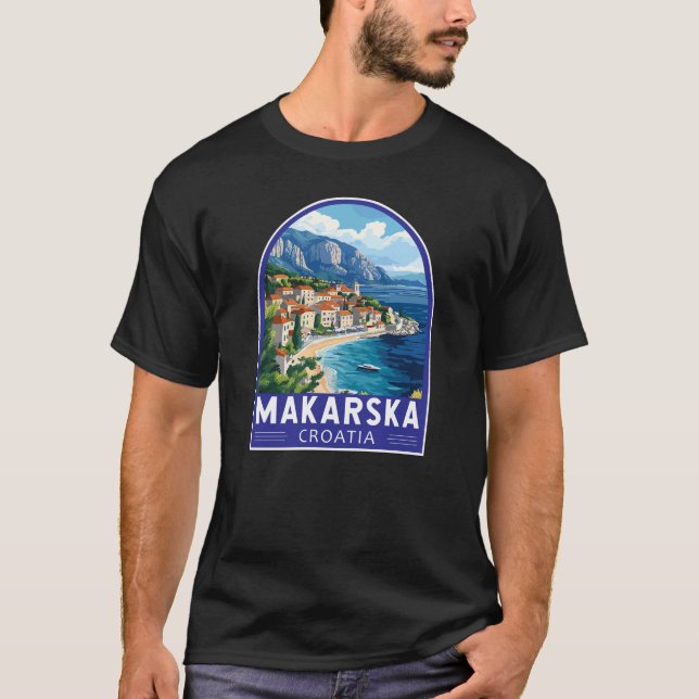 Makarska Croatia Travel Art Emblem T-Shirt (Front)