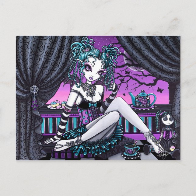 Makayla Adorable Faerie Tea Party Fantasy Postcard (Front)
