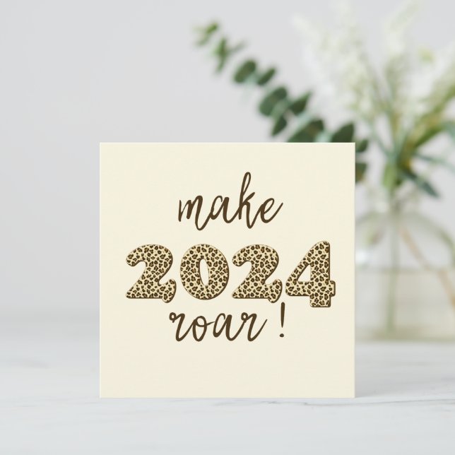 Make 2024 roar! Fun leopard print New Year Card (Standing Front)