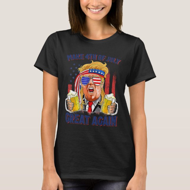 Make 4th Of July Great Again Men Drinking Beer Fun T-Shirt (Front)
