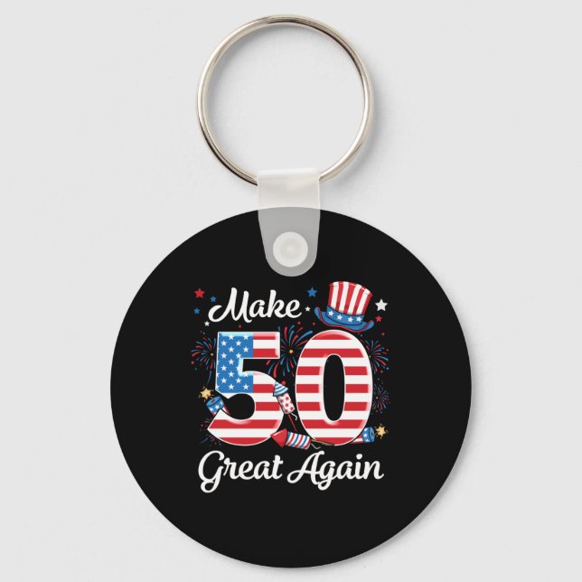 Make 50 Great Again 50th Birthday American Flag In Key Ring (Front)