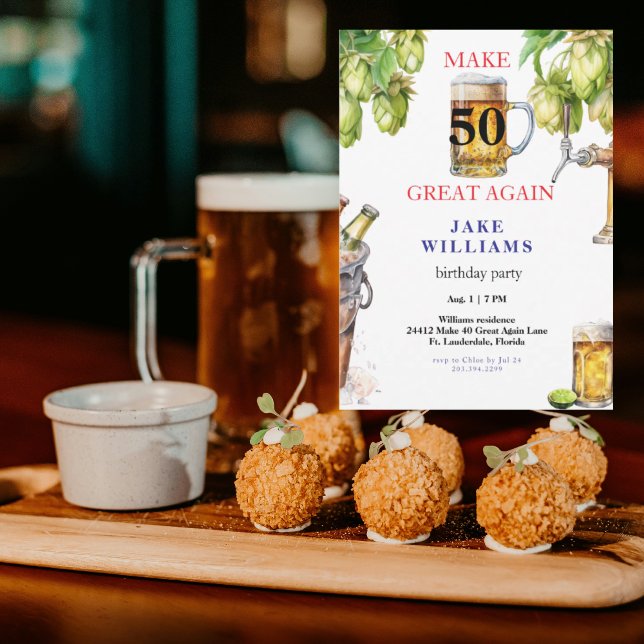 Make 50 Great Again Beer Birthday Party Invitation (Creator Uploaded)