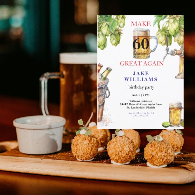 Make 60 Great Again Beer Birthday Party Postcard (Creator Uploaded)