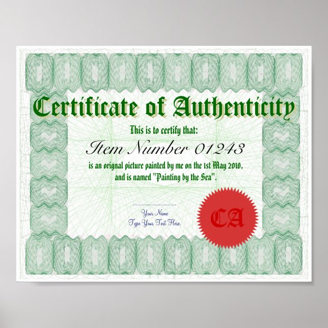 Make a Certificate of Authenticity Print (Front)