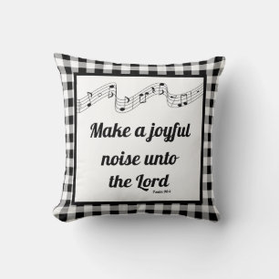 Make a joyful noise buffalo plaid Throw Pillow