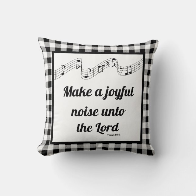 Make a joyful noise buffalo plaid Throw Pillow (Front)