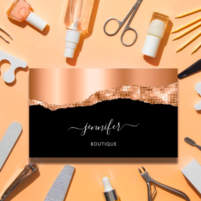 Make a Lasting Impression with QR Code Logo  Business Card (QR Code Logo Abstract Copper Stroke Glitter Black Business Card)