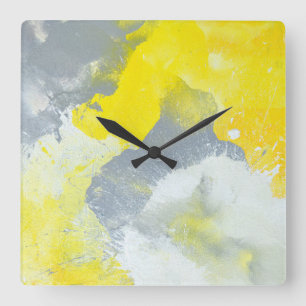'Make A Mess' Grey and Yellow Abstract Art Clock