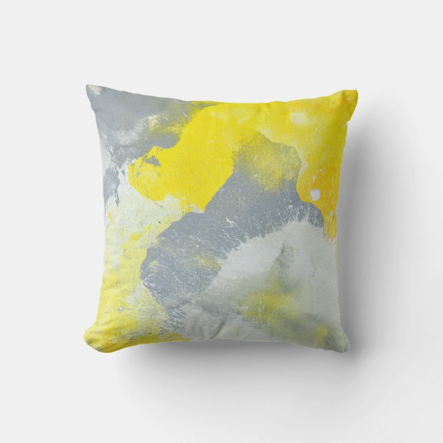 'Make A Mess' Grey and Yellow Abstract Art Pillow (Front)