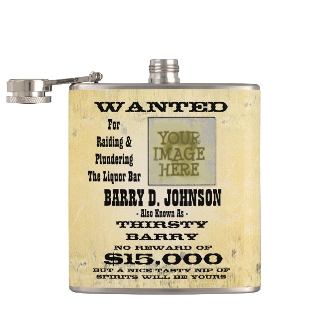 Make a personalised Western Wanted Poster Hip Flask (Opened)