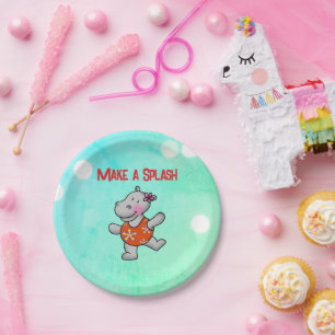 Make a Splash Hippo Birthday Pool Party Paper Plate