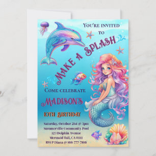 Make A Splash Mermaid Under The Sea Birthday Invitation