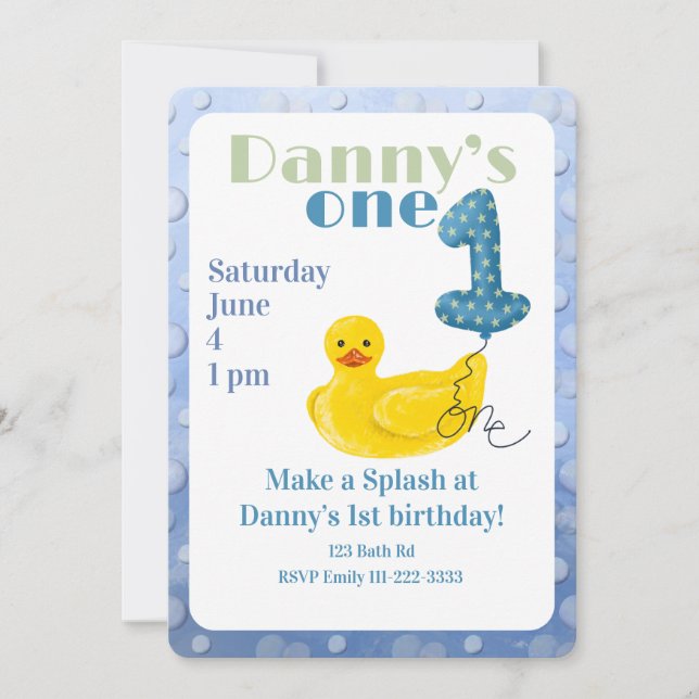 Make a Splash Rubber Duck 1st Birthday Invitation (Front)
