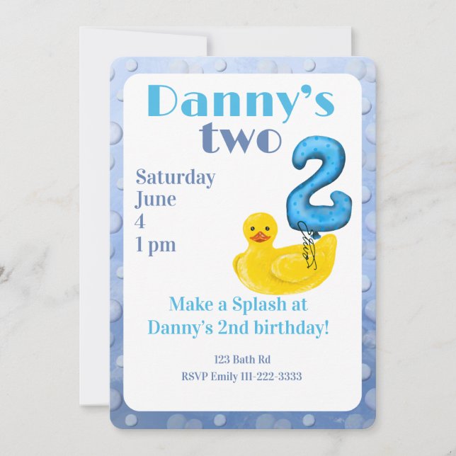 Make a Splash Rubber Duck 2nd Birthday Invitation (Front)