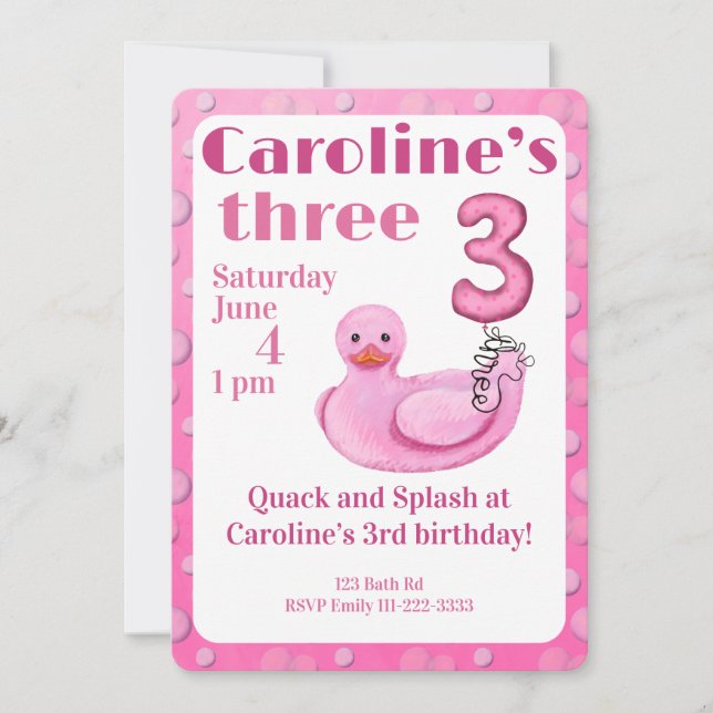 Make a Splash Rubber Duck 3rd Birthday Invitation (Front)