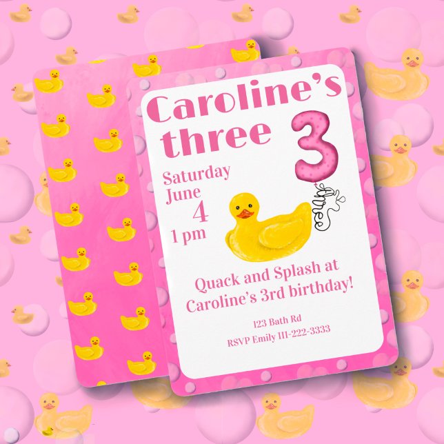 Make a Splash Rubber Duck 3rd Birthday Invitation (Creator Uploaded)
