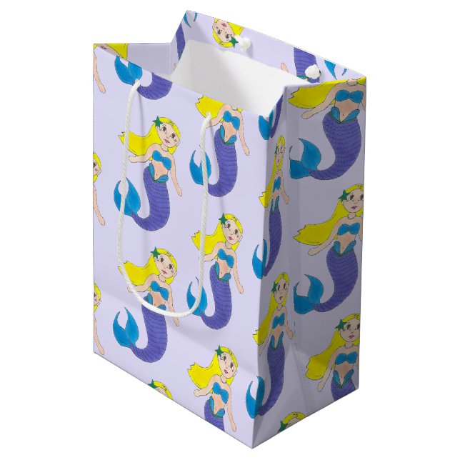 Make a Splash Swimming Mermaid Birthday Party Medium Gift Bag (Front Angled)