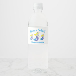 Make a Splash Swimming Mermaid Birthday Party Water Bottle Label