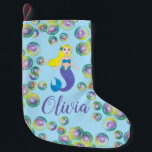 Make a Splash Swimming Mermaid Girl Bubbles Small Christmas Stocking<br><div class="desc">Just personalise for a fun holiday decoration! Stocking features an original marker illustration of a swimming blonde mermaid,  surrounded by bubbles.

This design is also available on other products. Don't see what you're looking for? Need help with customisation? Contact Rebecca to have something designed just for you.</div>