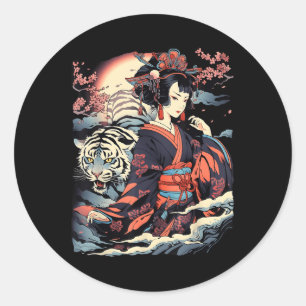 Make A Statement With This Bold Geisha And Tiger T Classic Round Sticker