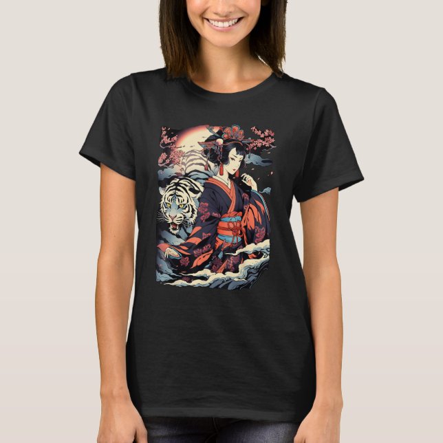 Make a Statement with This Bold Geisha and Tiger T T-Shirt (Front)