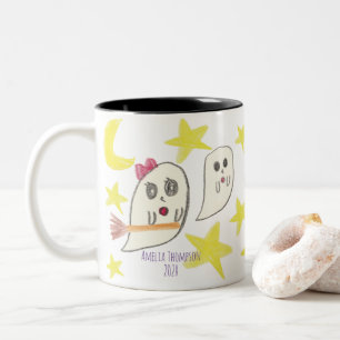 Make a Treasure By Your Kid's Art Work   ghost Two-Tone Coffee Mug