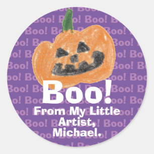 Make a Treasure By Your Kid's Art Work Pumpkin Classic Round Sticker
